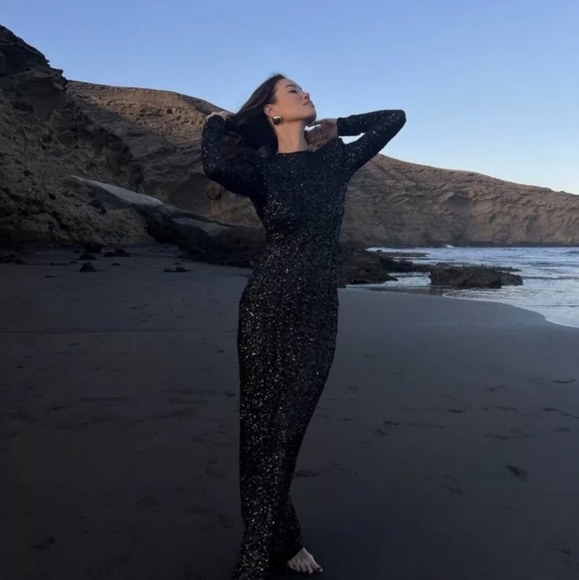 Zara Sequin Dress with Shoulder Pads ZW Collection - Picture 3 of 13